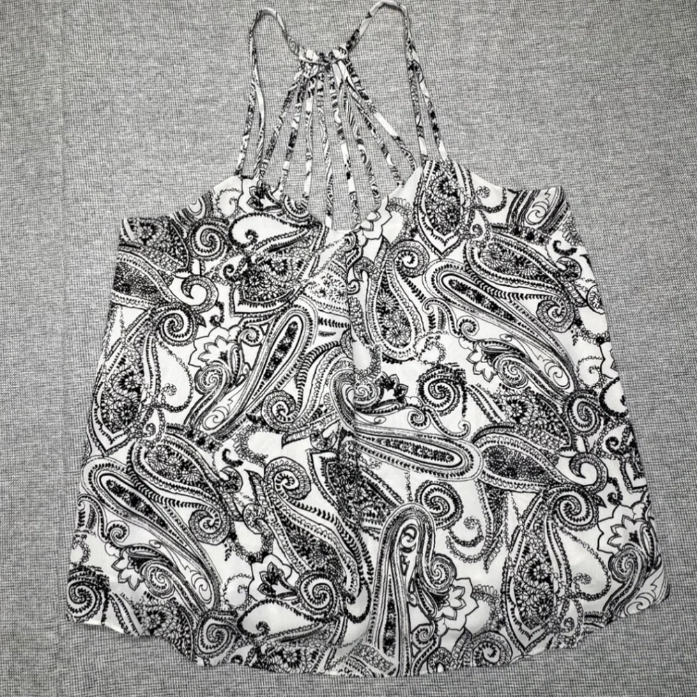 Metaphor Black White Strappy Tank Top‎ Chic Stretch